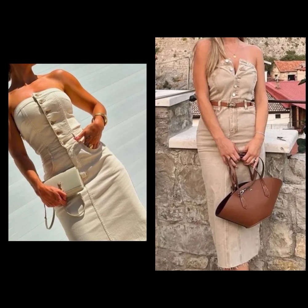 Sincerely Jules Cream and Tan Strapless Dress